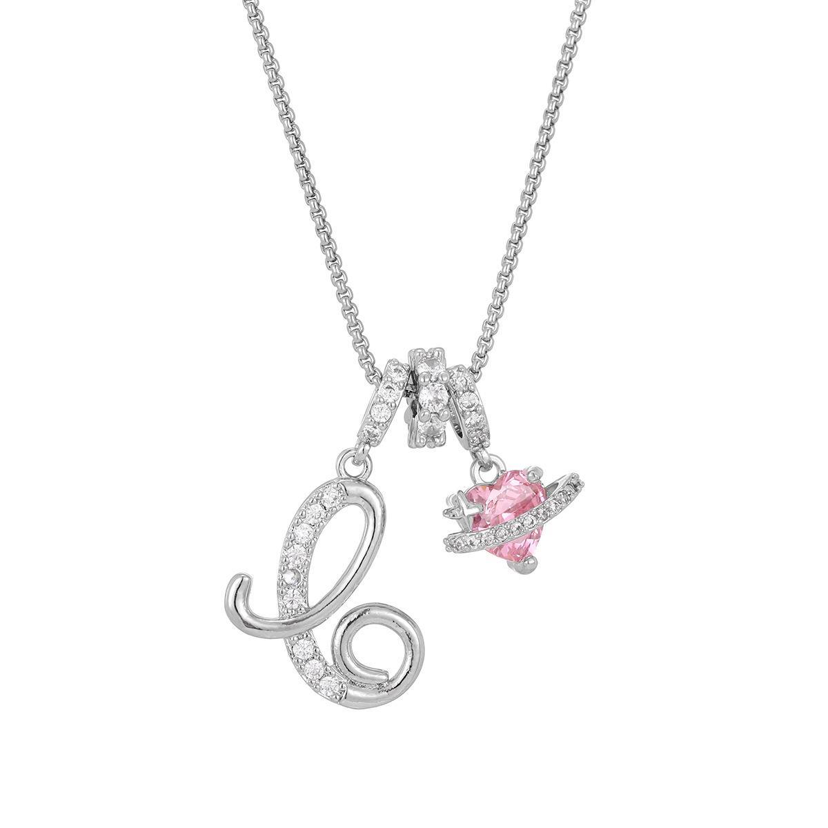 Initial Letter Necklace with Pink Heart Charm – Personalized Token of Love, Valentine's Day Gift