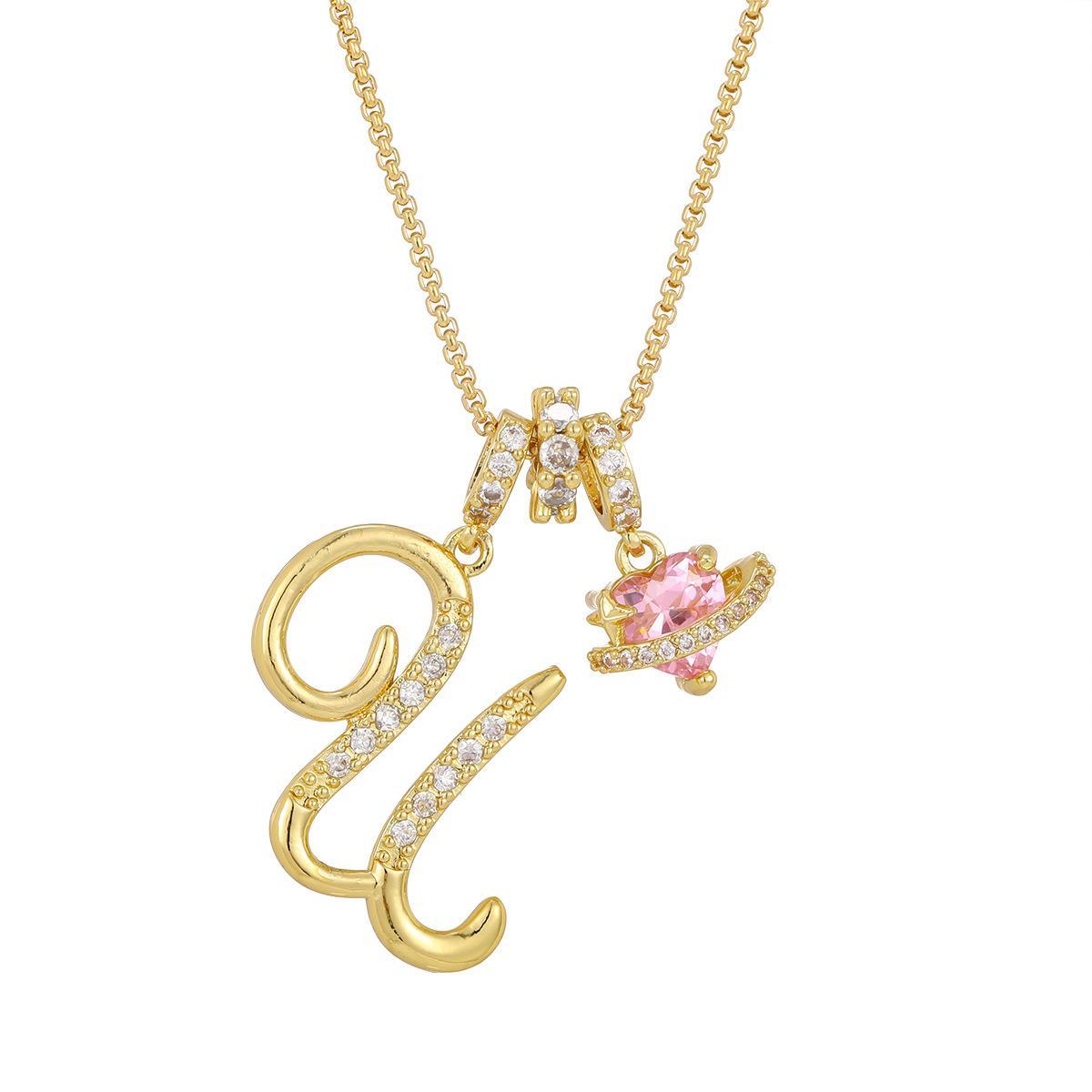 Initial Letter Necklace with Pink Heart Charm – Personalized Token of Love, Valentine's Day Gift