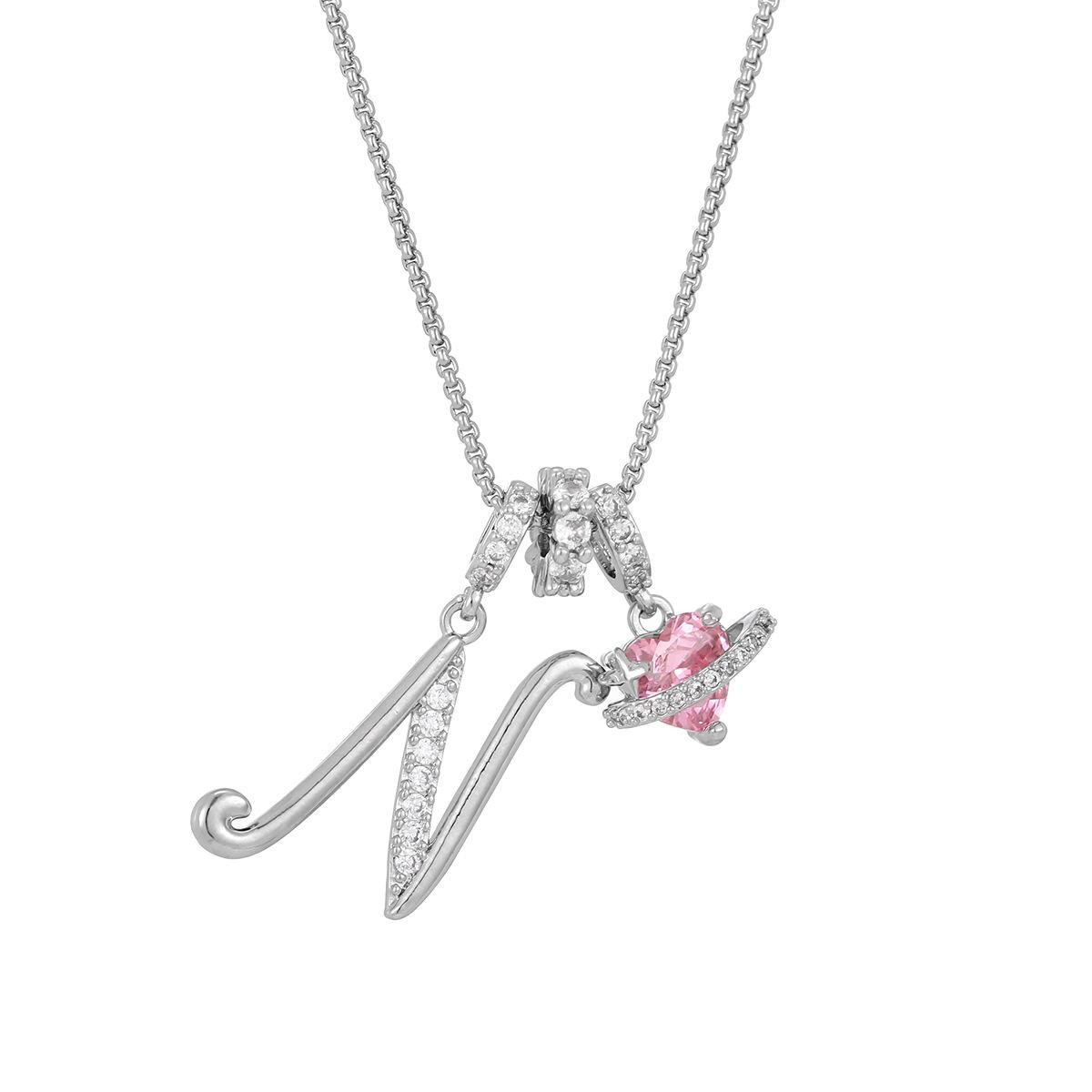 Initial Letter Necklace with Pink Heart Charm – Personalized Token of Love, Valentine's Day Gift