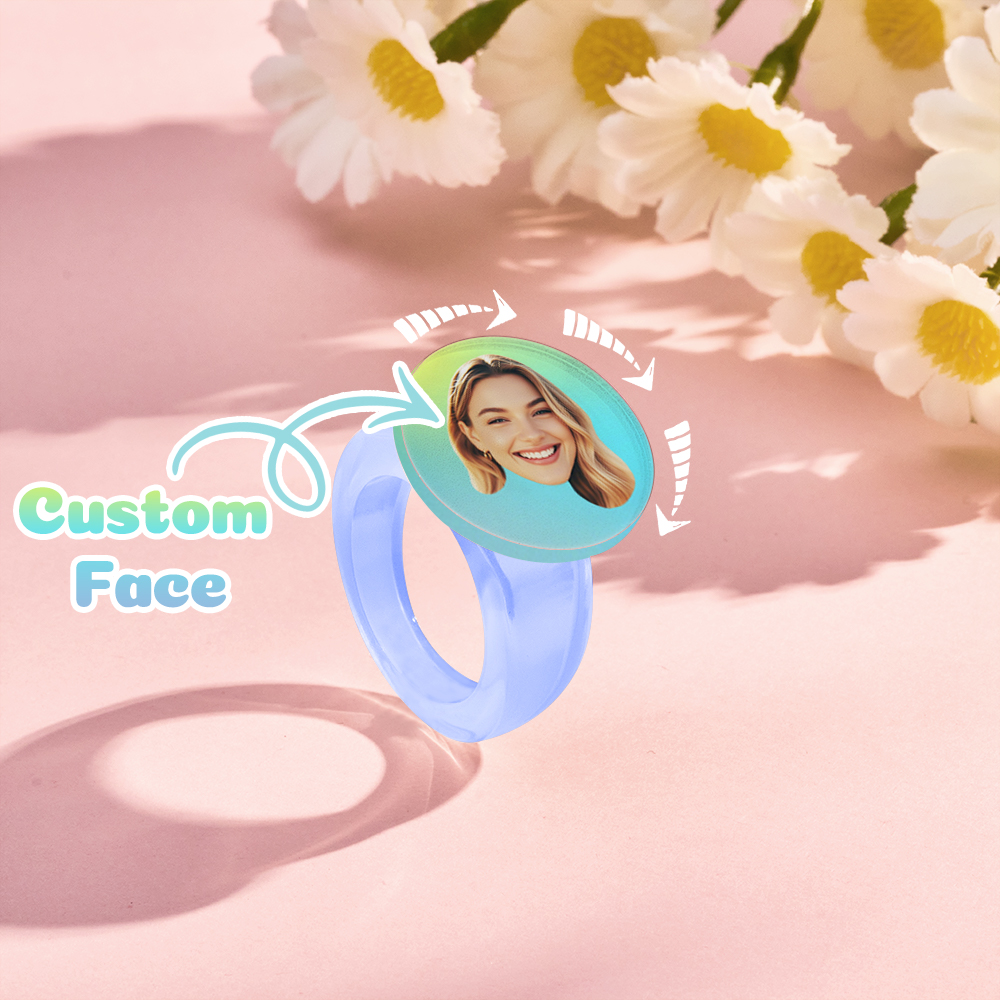 Custom Rotating Face Ring Personalized Photo Ring with 360° Spinning Design Unique Gift for Girlfriend Family Friends