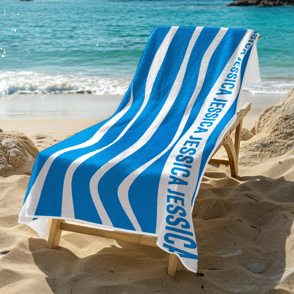 Personalized Stripe Beach Towel with Name Beach Accessories Gift for Family Kids - CustWit