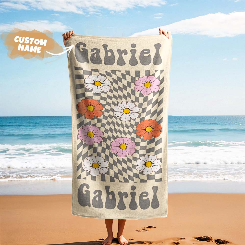 Retro Multi Style Beach Towel Personalized Name Bath Towel Personalized Pool Towel Beach Towel With Name Outside Birthday Holiday Gift - CustWit