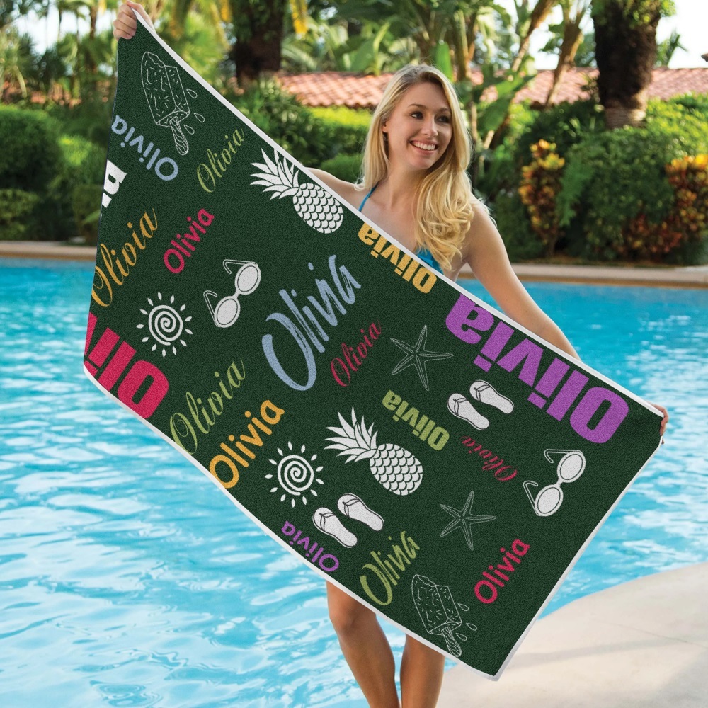 Personalized colorful Beach Towel with Name Summer Vacation Party Gift for Kid - CustWit