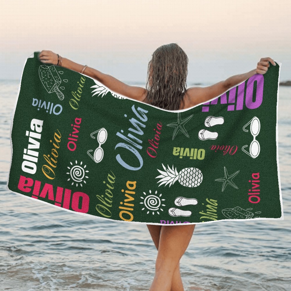 Personalized colorful Beach Towel with Name Summer Vacation Party Gift for Kid - CustWit