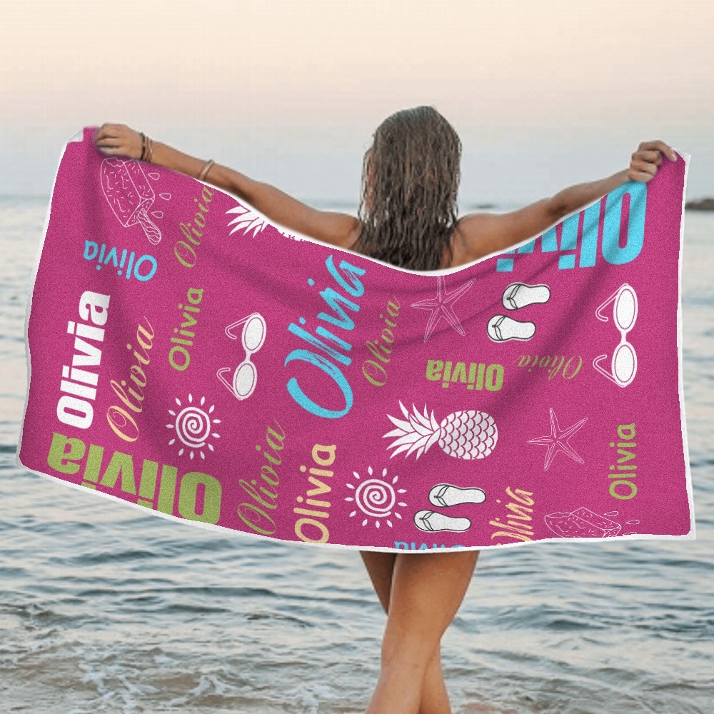 Personalized colorful Beach Towel with Name Summer Vacation Party Gift for Kid - CustWit