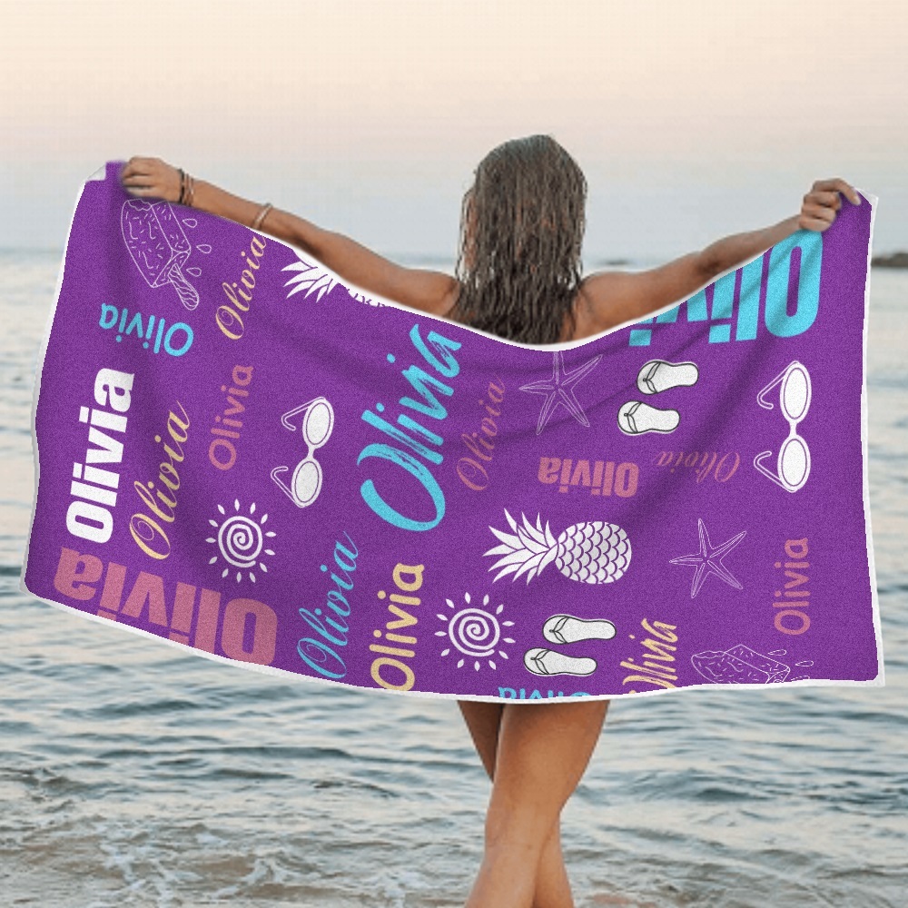 Personalized colorful Beach Towel with Name Summer Vacation Party Gift for Kid - CustWit
