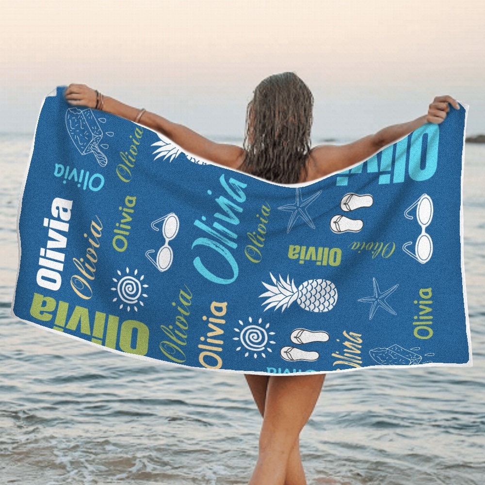 Personalized colorful Beach Towel with Name Summer Vacation Party Gift for Kid - CustWit