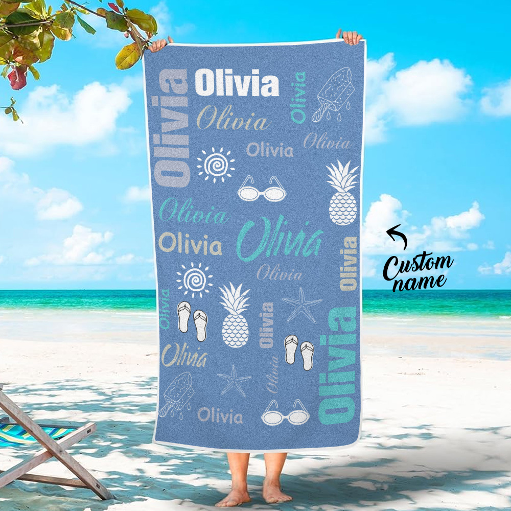 Personalized colorful Beach Towel with Name Summer Vacation Party Gift for Kid - CustWit