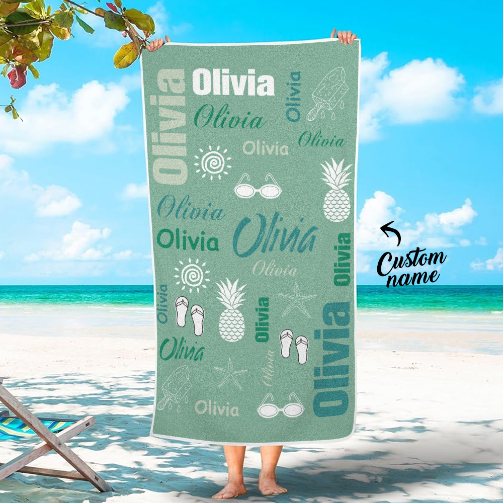 Personalized colorful Beach Towel with Name Summer Vacation Party Gift for Kid - CustWit