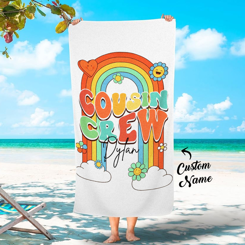 Custom Beach Towel with Name Personalized Cousin Crew Beach Towel Perfect Family Party Gift - CustWit