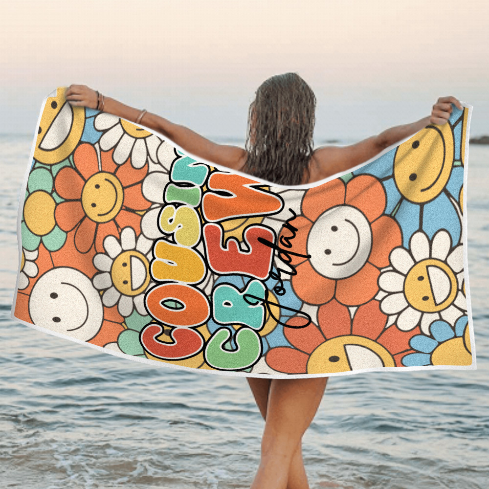 Custom Beach Towel with Name Personalized Cousin Crew Beach Towel Perfect Family Party Gift - CustWit