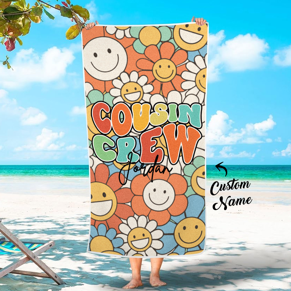 Custom Beach Towel with Name Personalized Cousin Crew Beach Towel Perfect Family Party Gift - CustWit
