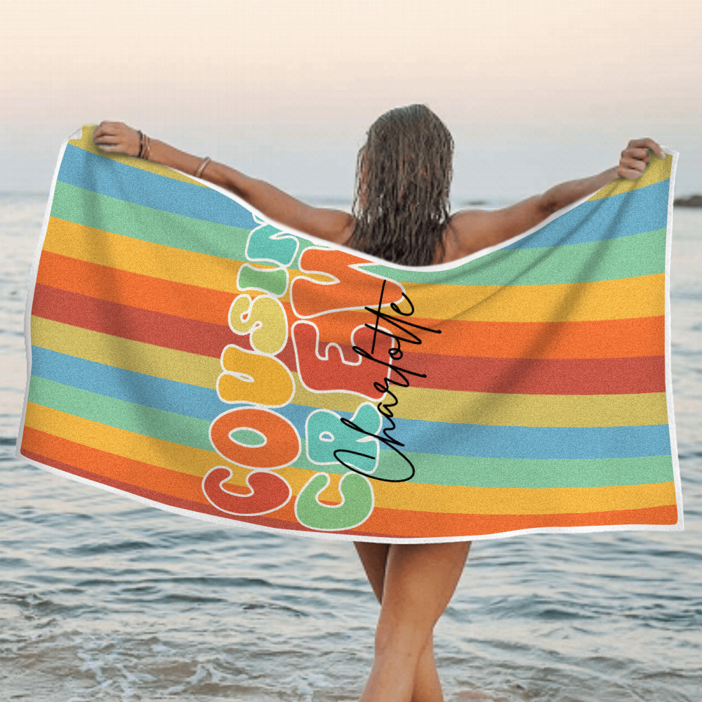 Custom Beach Towel with Name Personalized Cousin Crew Beach Towel Perfect Family Party Gift - CustWit