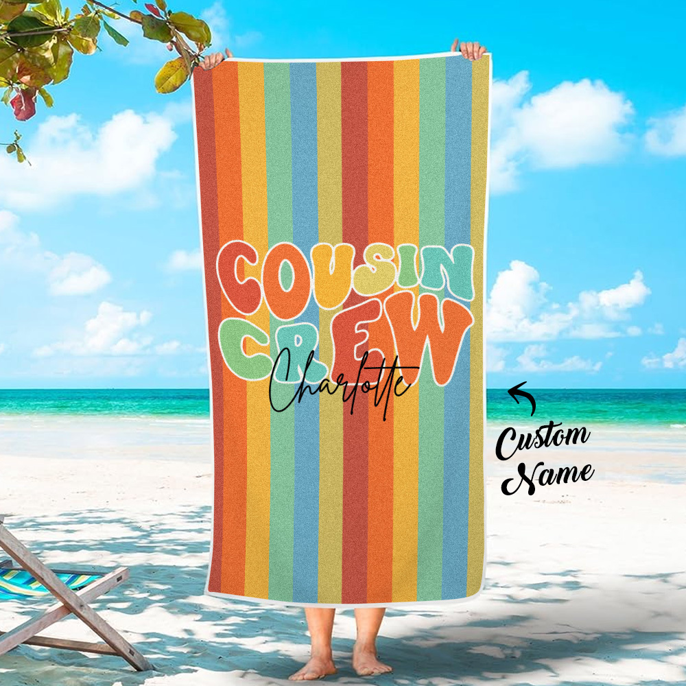 Custom Beach Towel with Name Personalized Cousin Crew Beach Towel Perfect Family Party Gift - CustWit