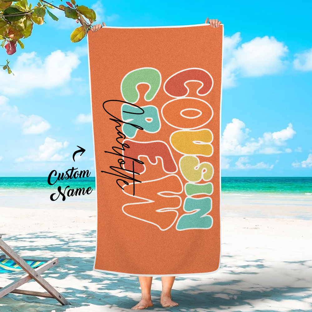 Personalized Name Cousin Crew Beach Towel, Perfect for Family Outings - CustWit