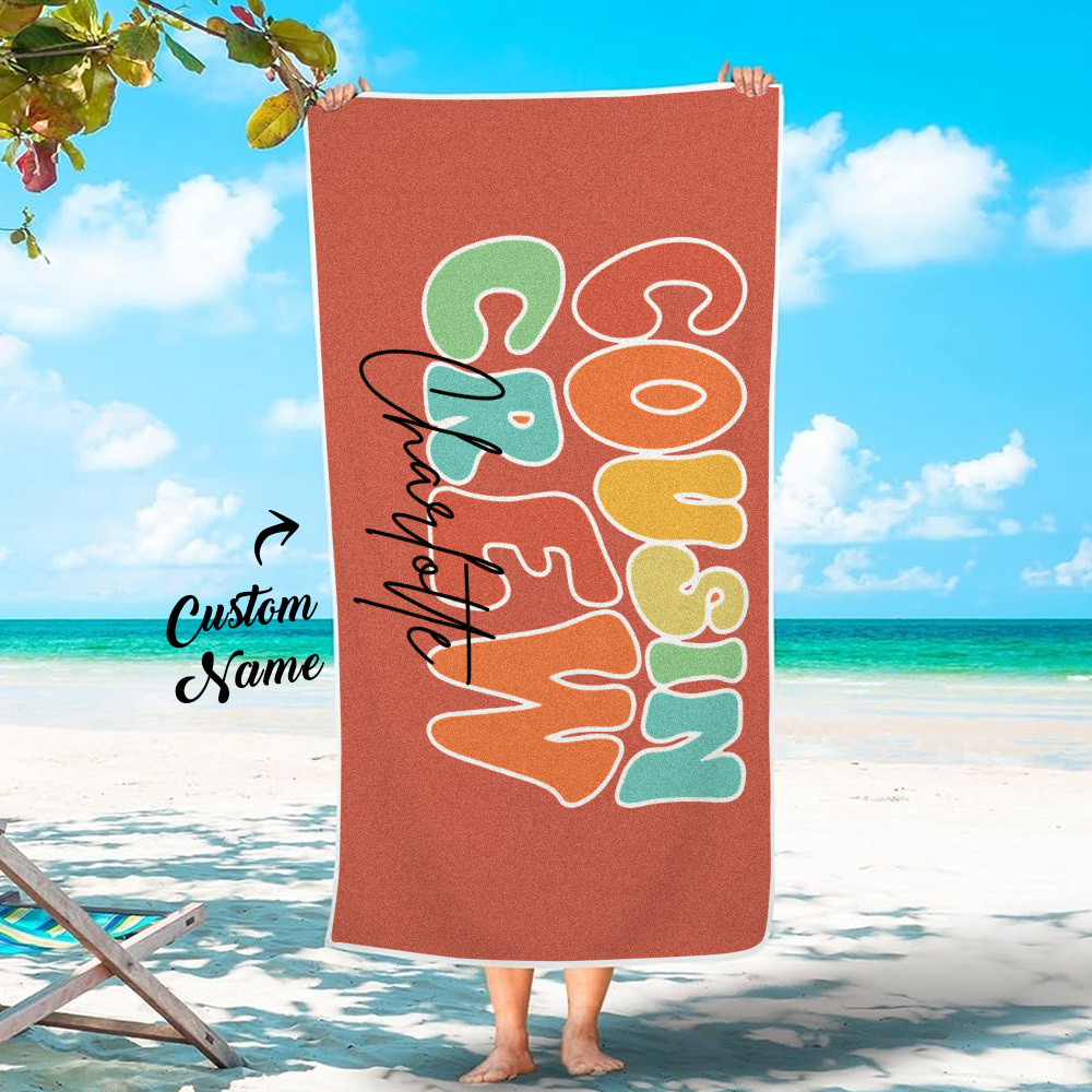 Personalized Name Cousin Crew Beach Towel, Perfect for Family Outings - CustWit