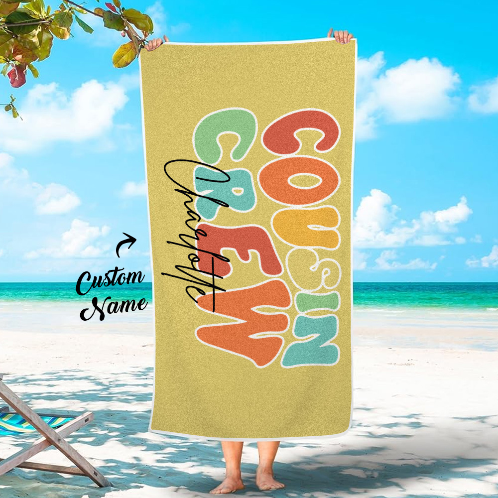 Personalized Name Cousin Crew Beach Towel, Perfect for Family Outings - CustWit