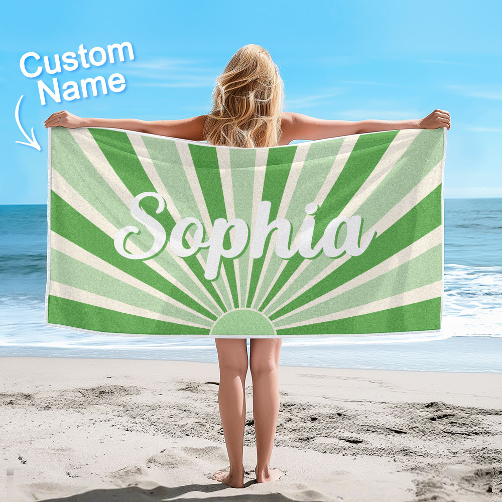Custom Beach Towel with Name Vintage Style Stripe Pattern Summer Vacation Party Girl Trip Towel Gift - CustWit