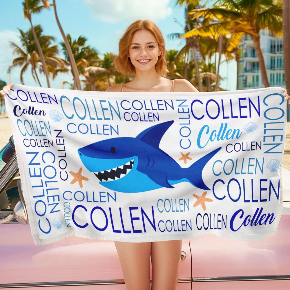 Custom Beach Towel with Name Ocean Animals Pool Towel Pool Party Gift - CustWit