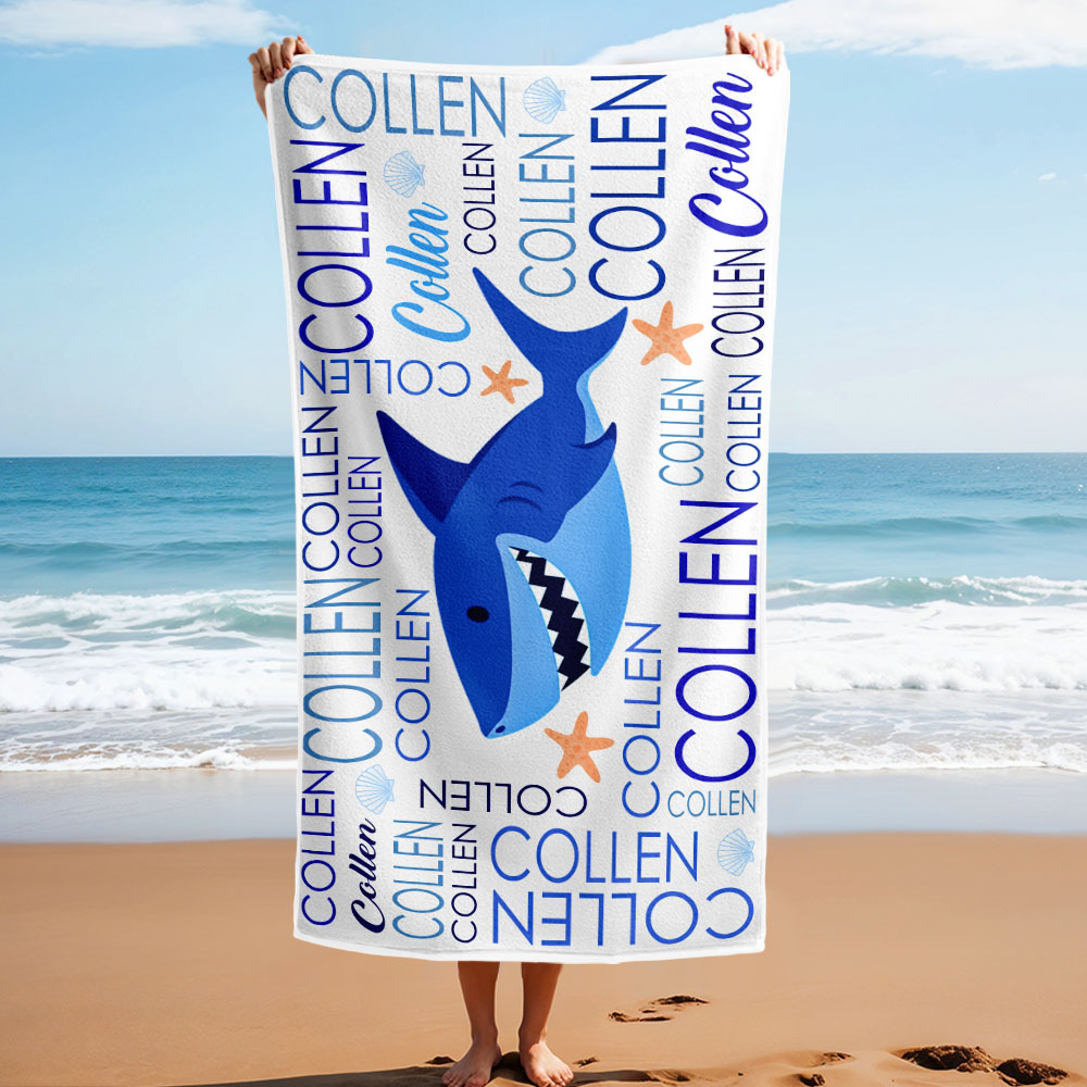 Custom Beach Towel with Name Ocean Animals Pool Towel Pool Party Gift - CustWit