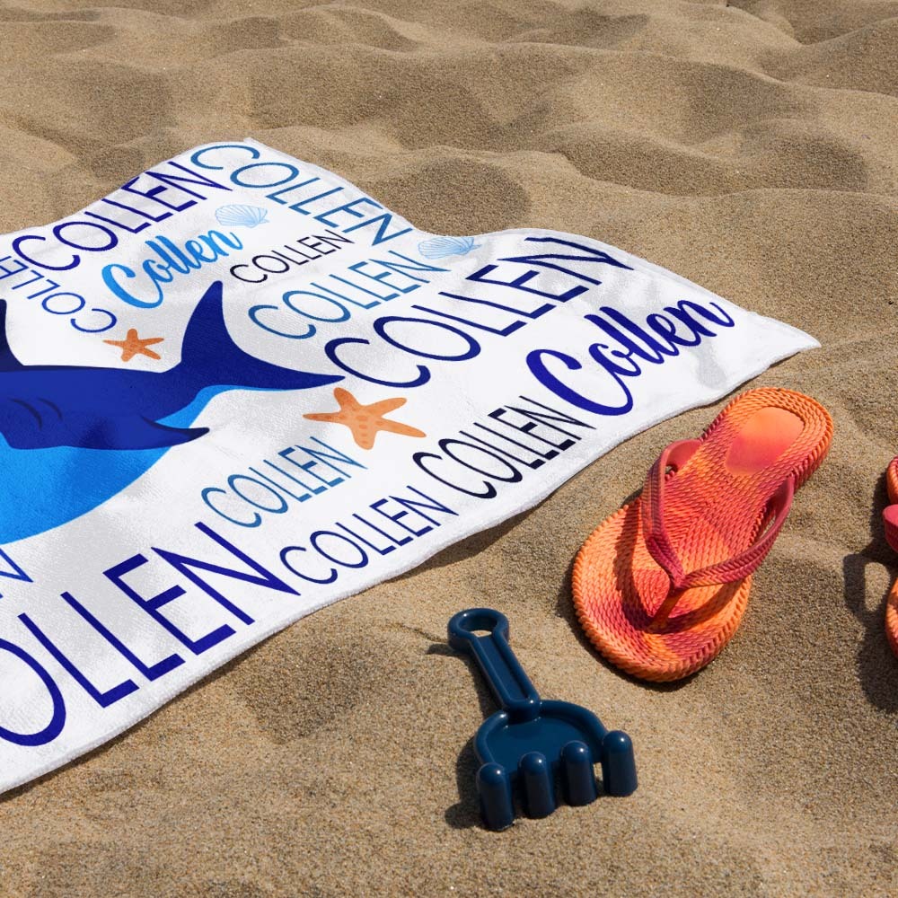 Custom Beach Towel with Name Ocean Animals Pool Towel Pool Party Gift - CustWit