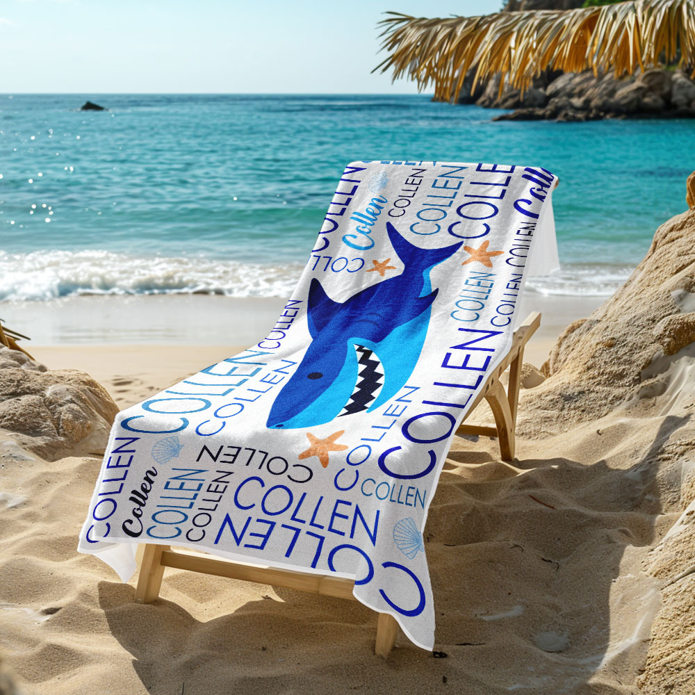 Custom Beach Towel with Name Ocean Animals Pool Towel Pool Party Gift - CustWit