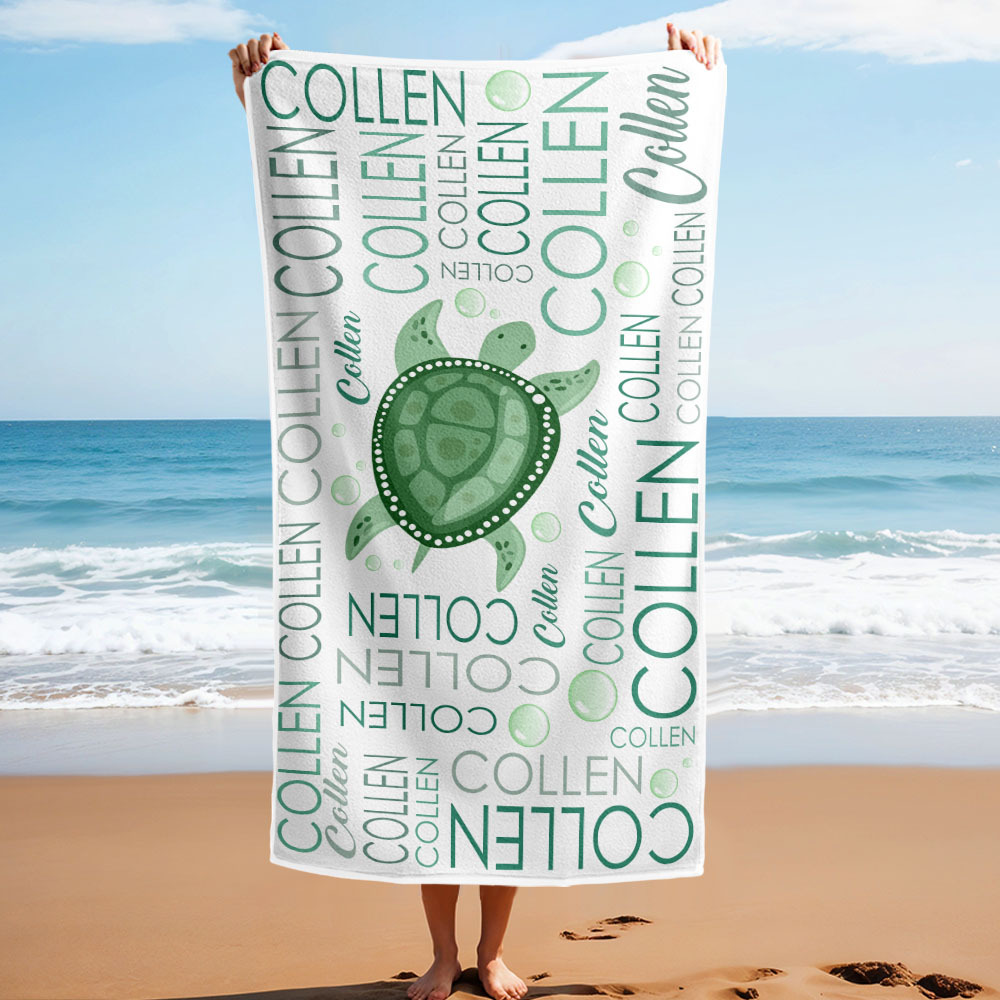 Custom Beach Towel with Name Ocean Animals Pool Towel Pool Party Gift - CustWit