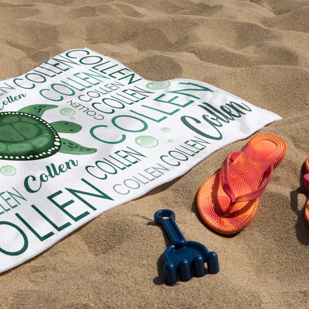 Custom Beach Towel with Name Ocean Animals Pool Towel Pool Party Gift - CustWit