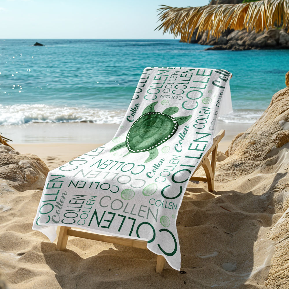 Custom Beach Towel with Name Ocean Animals Pool Towel Pool Party Gift - CustWit