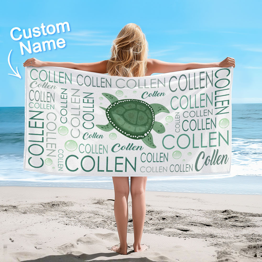 Custom Beach Towel with Name Ocean Animals Pool Towel Pool Party Gift - CustWit