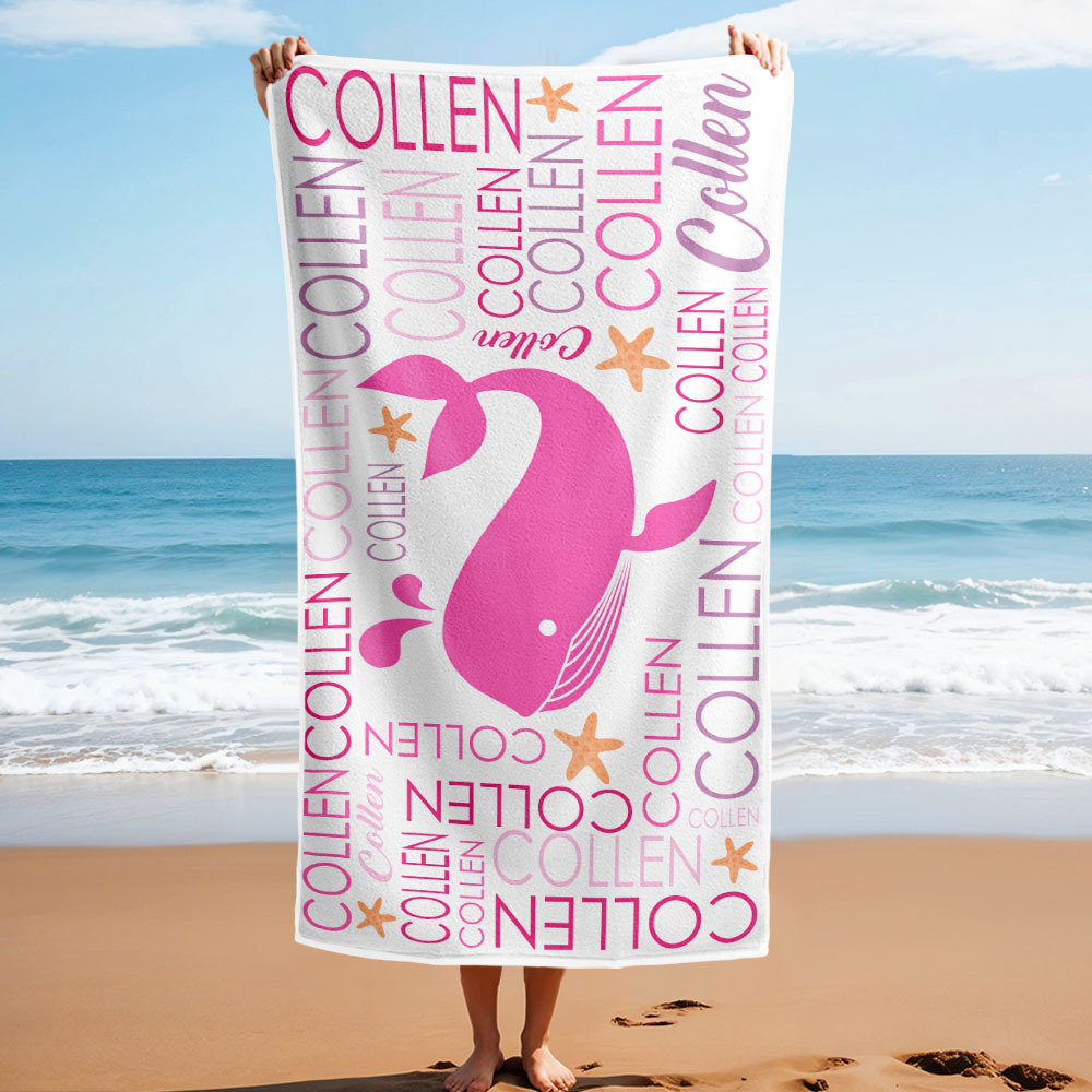 Custom Beach Towel with Name Ocean Animals Pool Towel Pool Party Gift - CustWit