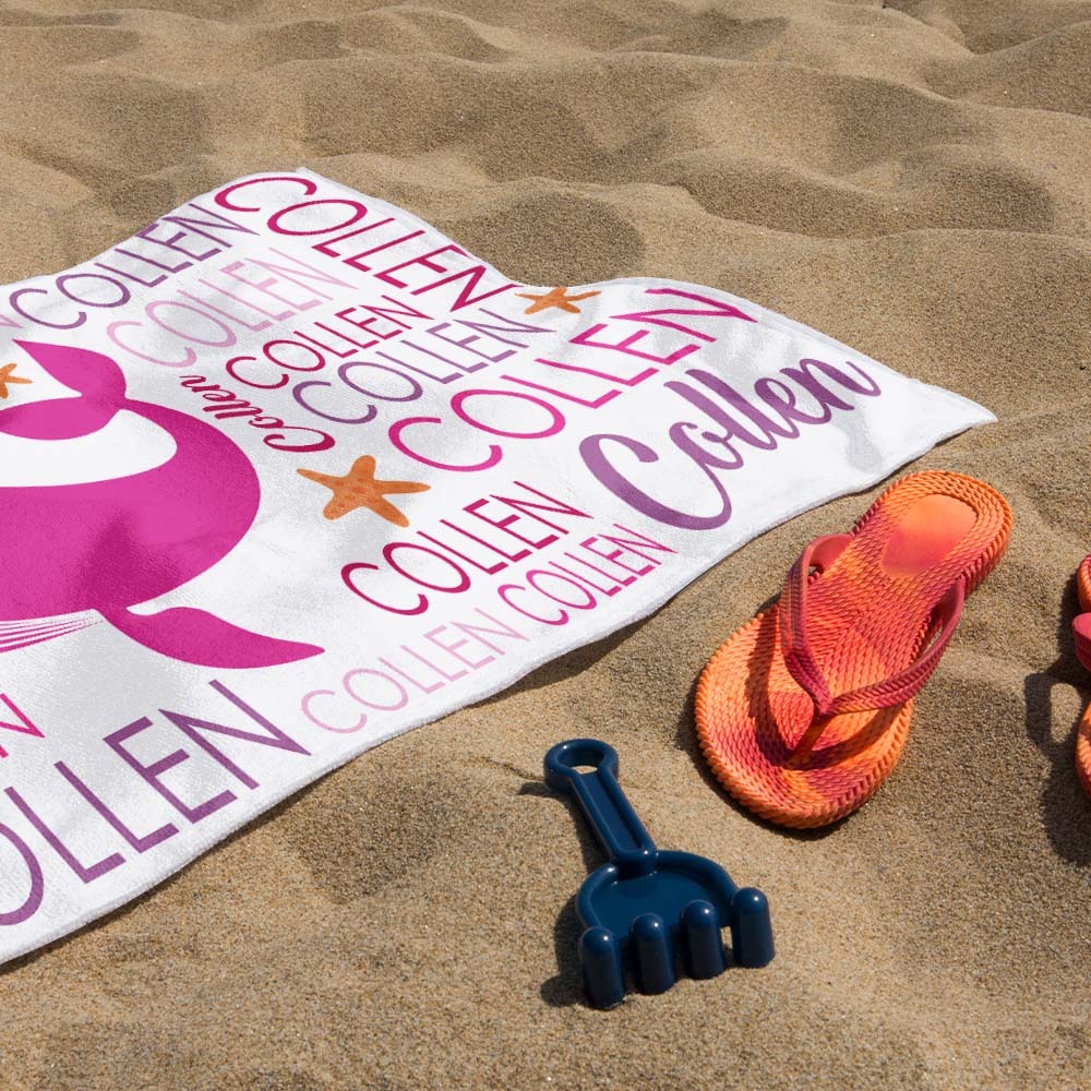 Custom Beach Towel with Name Ocean Animals Pool Towel Pool Party Gift - CustWit