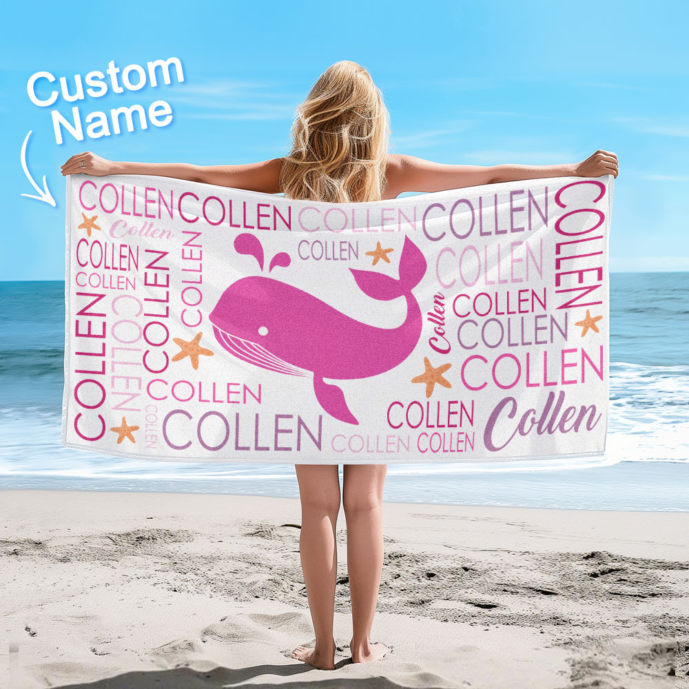 Custom Beach Towel with Name Ocean Animals Pool Towel Pool Party Gift - CustWit