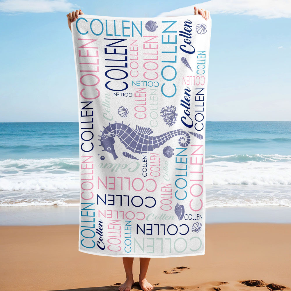 Custom Beach Towel with Name Ocean Animals Pool Towel Pool Party Gift - CustWit