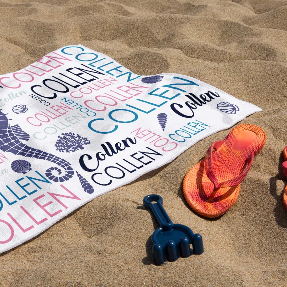 Custom Beach Towel with Name Ocean Animals Pool Towel Pool Party Gift - CustWit