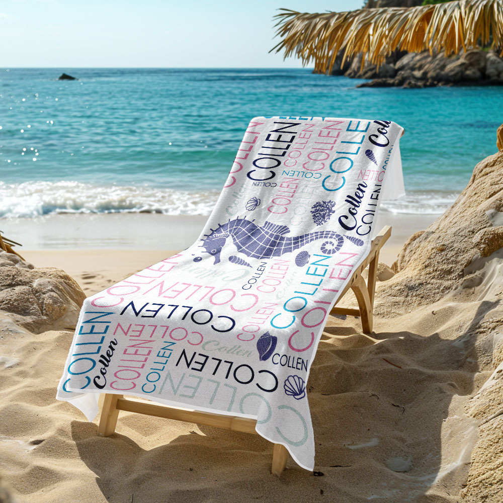 Custom Beach Towel with Name Ocean Animals Pool Towel Pool Party Gift - CustWit