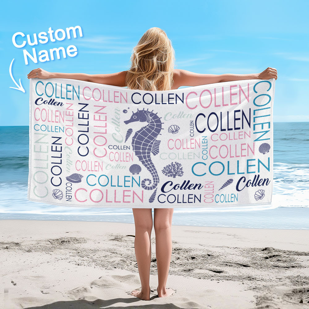 Custom Beach Towel with Name Ocean Animals Pool Towel Pool Party Gift - CustWit
