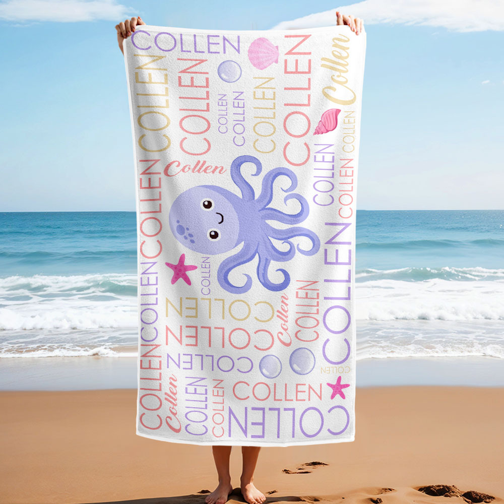 Custom Beach Towel with Name Ocean Animals Pool Towel Pool Party Gift - CustWit