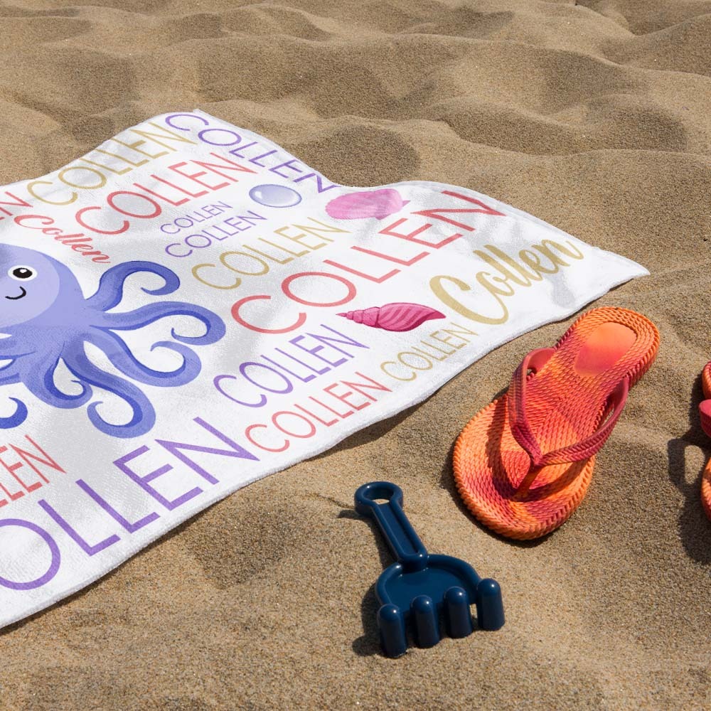 Custom Beach Towel with Name Ocean Animals Pool Towel Pool Party Gift - CustWit