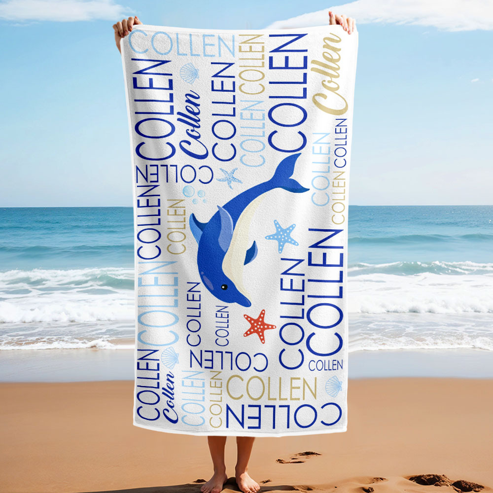 Custom Beach Towel with Name Ocean Animals Pool Towel Pool Party Gift - CustWit