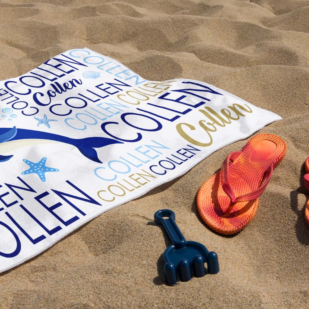 Custom Beach Towel with Name Ocean Animals Pool Towel Pool Party Gift - CustWit