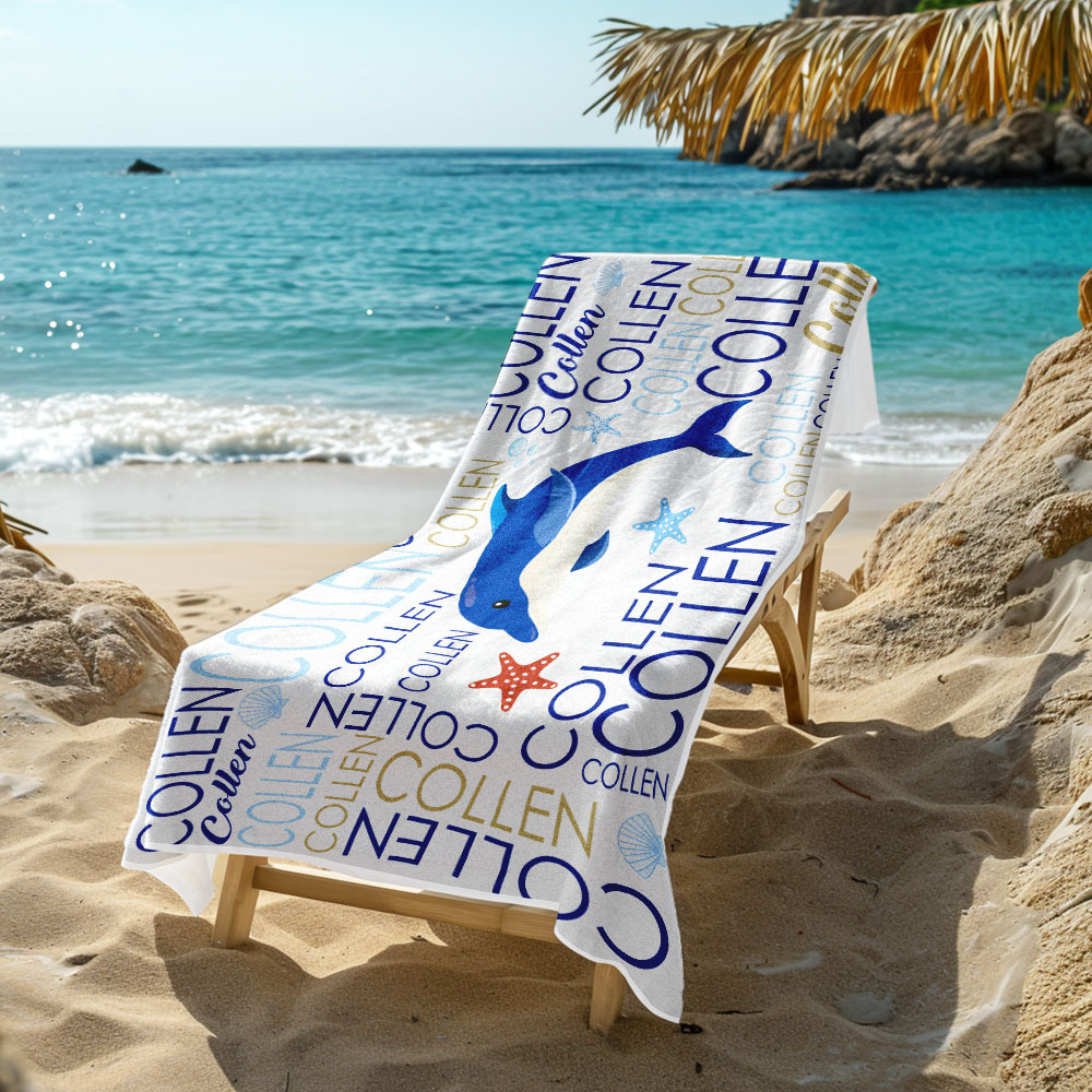 Custom Beach Towel with Name Ocean Animals Pool Towel Pool Party Gift - CustWit