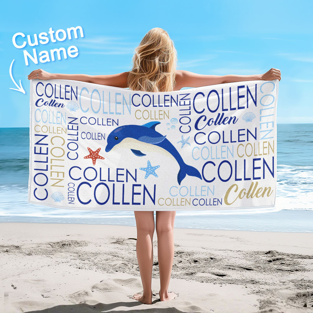 Custom Beach Towel with Name Ocean Animals Pool Towel Pool Party Gift - CustWit