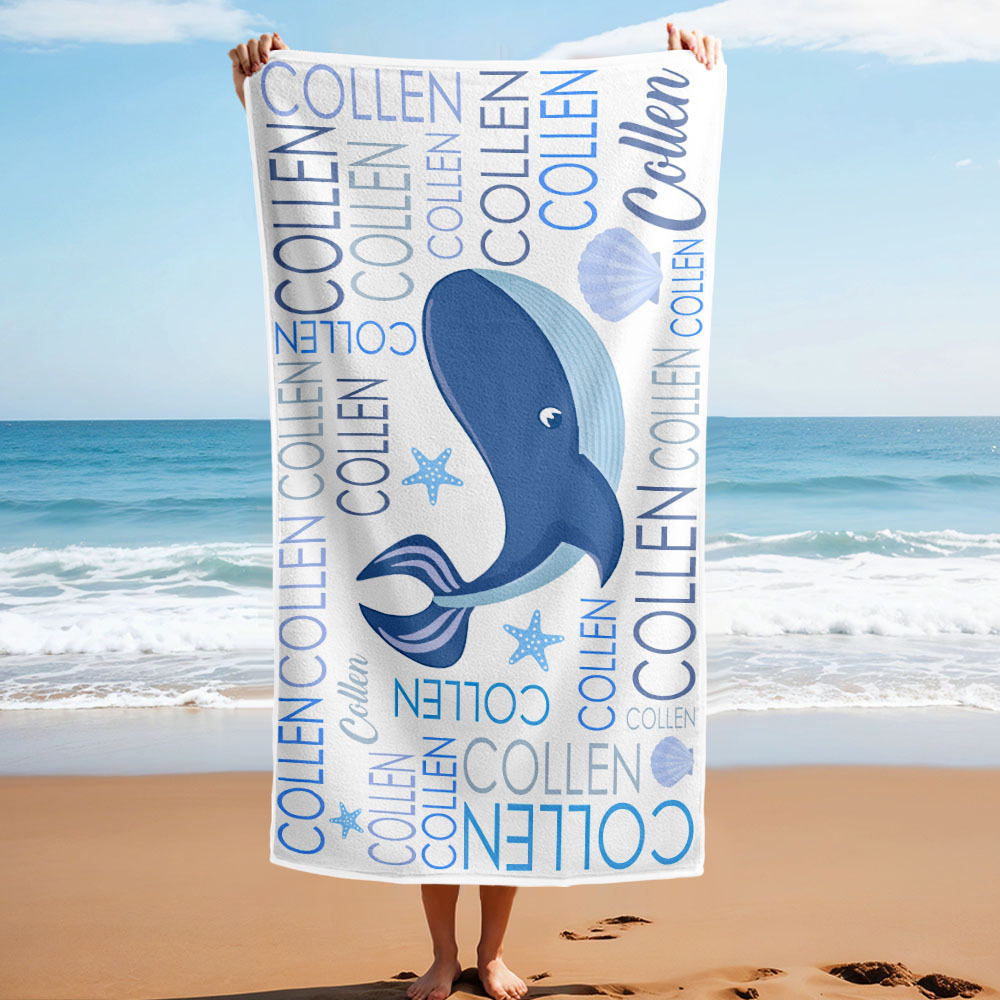 Custom Beach Towel with Name Ocean Animals Pool Towel Pool Party Gift - CustWit