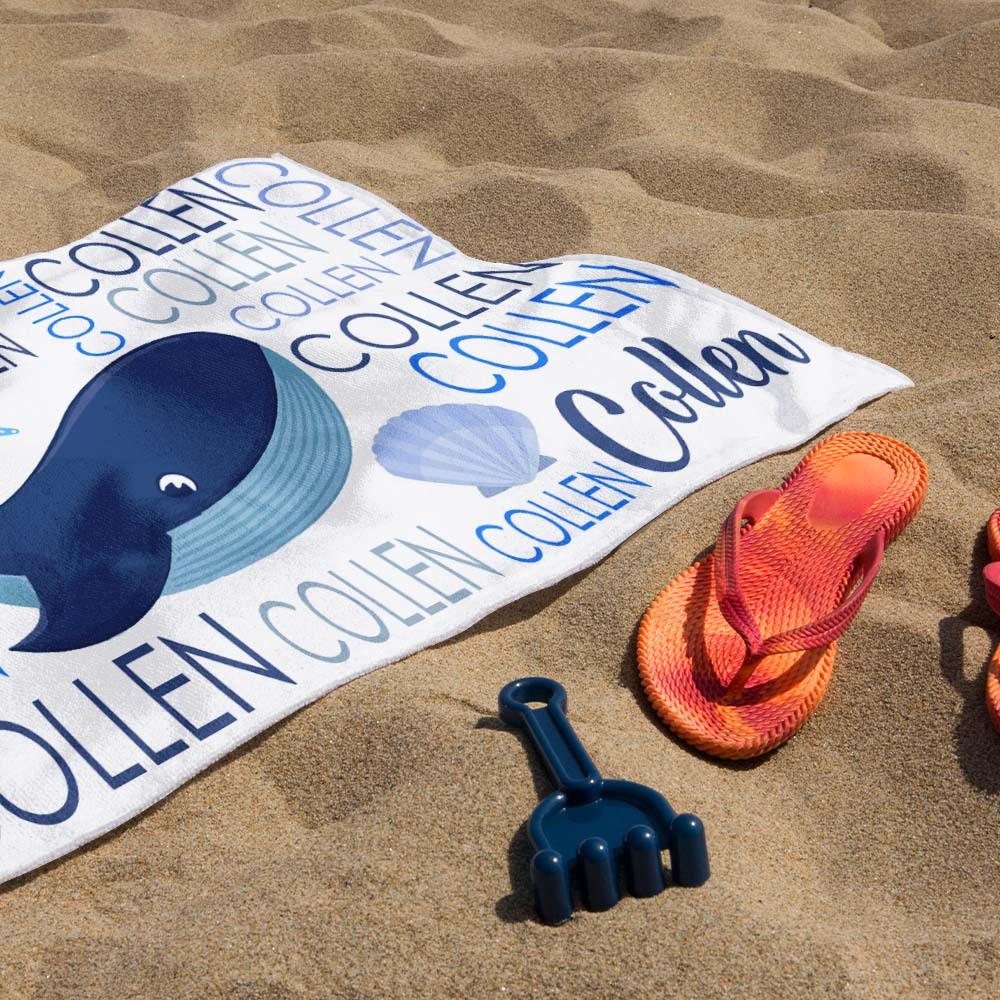 Custom Beach Towel with Name Ocean Animals Pool Towel Pool Party Gift - CustWit