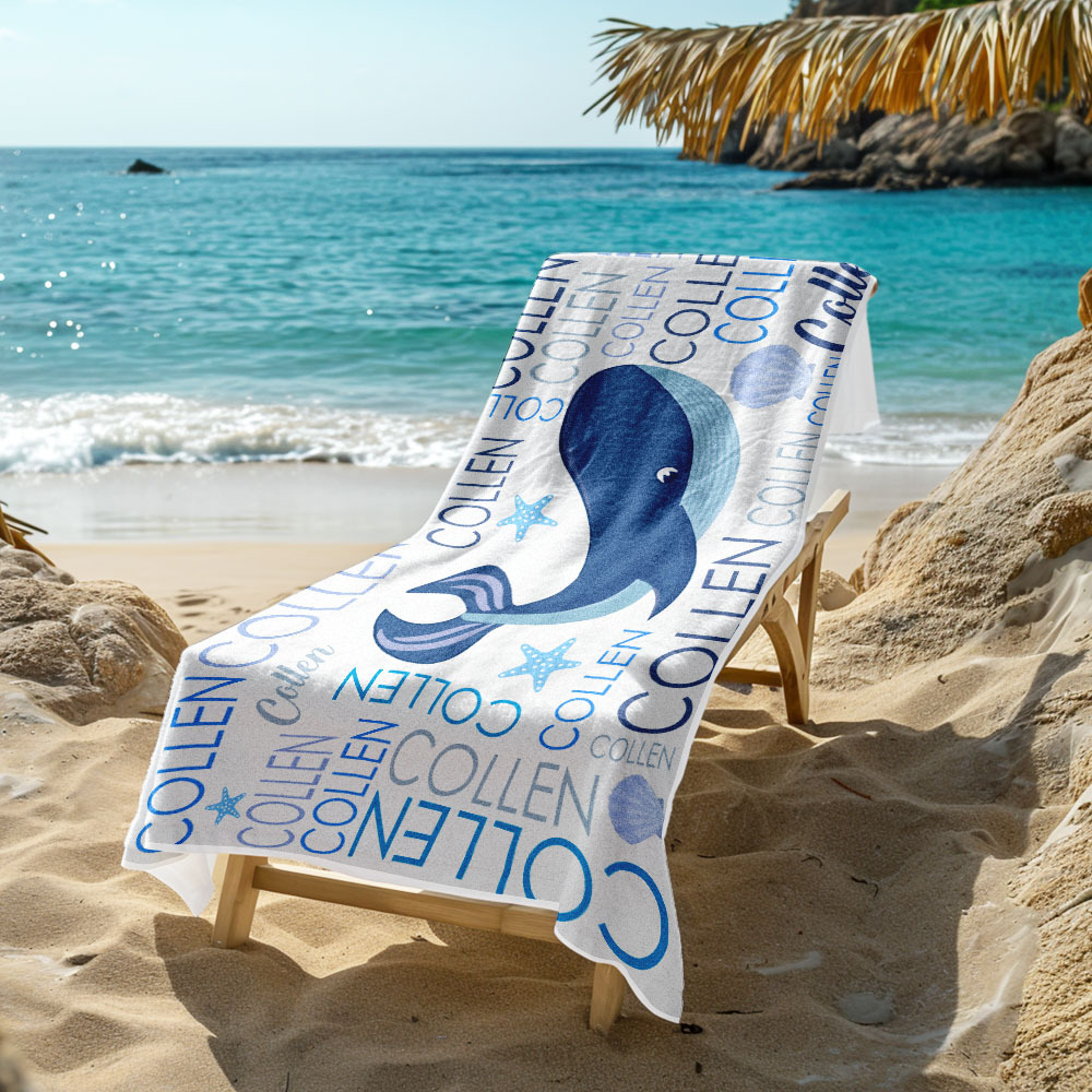 Custom Beach Towel with Name Ocean Animals Pool Towel Pool Party Gift - CustWit