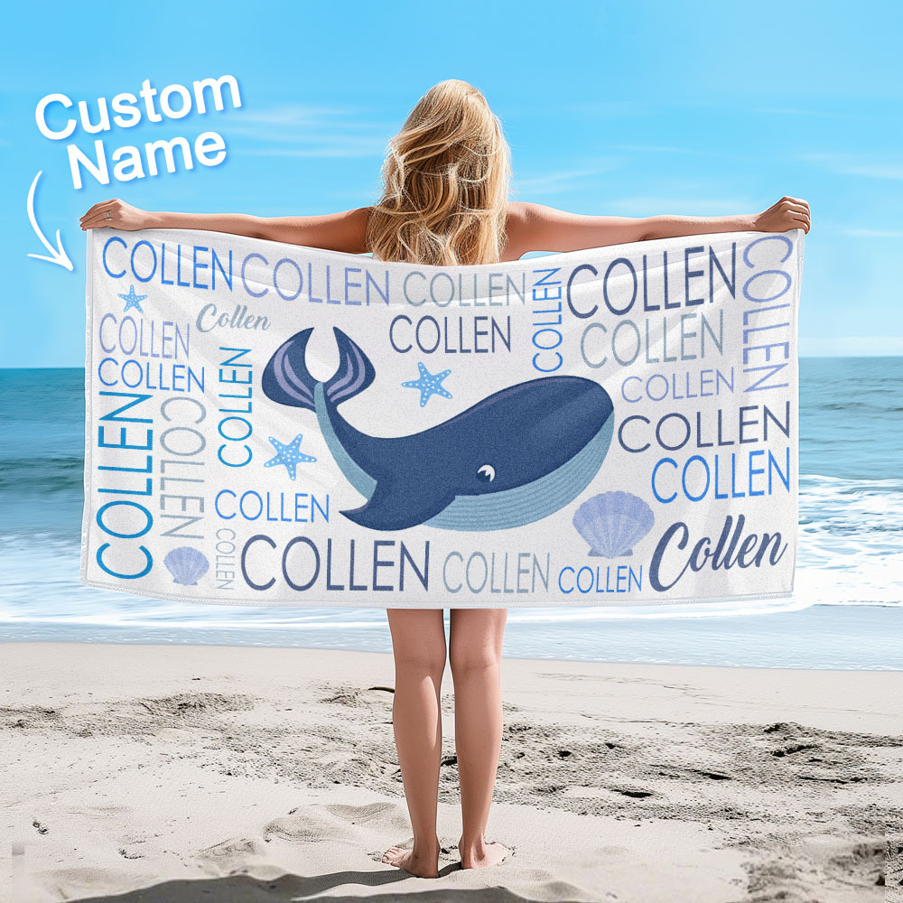 Custom Beach Towel with Name Ocean Animals Pool Towel Pool Party Gift - CustWit