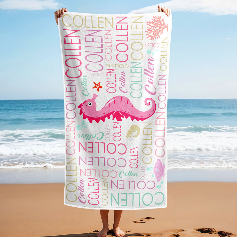 Custom Beach Towel with Name Ocean Animals Pool Towel Pool Party Gift - CustWit