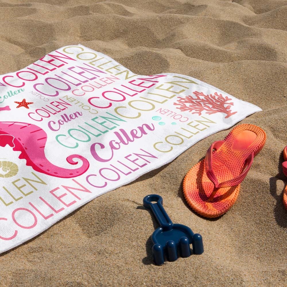 Custom Beach Towel with Name Ocean Animals Pool Towel Pool Party Gift - CustWit