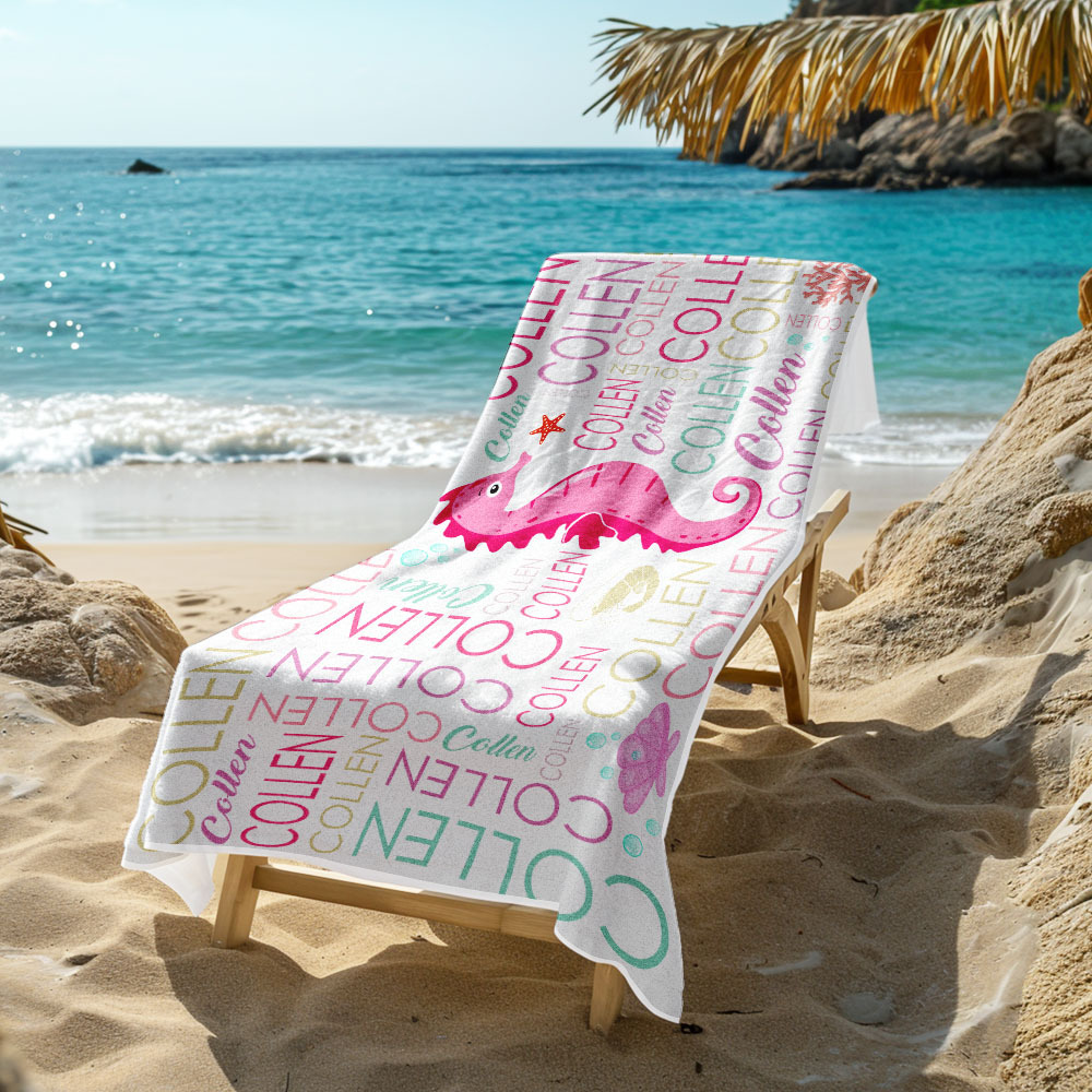 Custom Beach Towel with Name Ocean Animals Pool Towel Pool Party Gift - CustWit